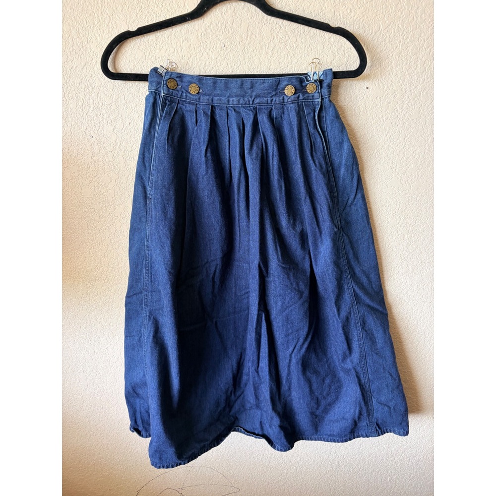 Vtg Calvin Klein Denim Midi 24in Skirt Blue Pleated High Waist Made in Japan 6 - Picture 2 of 9